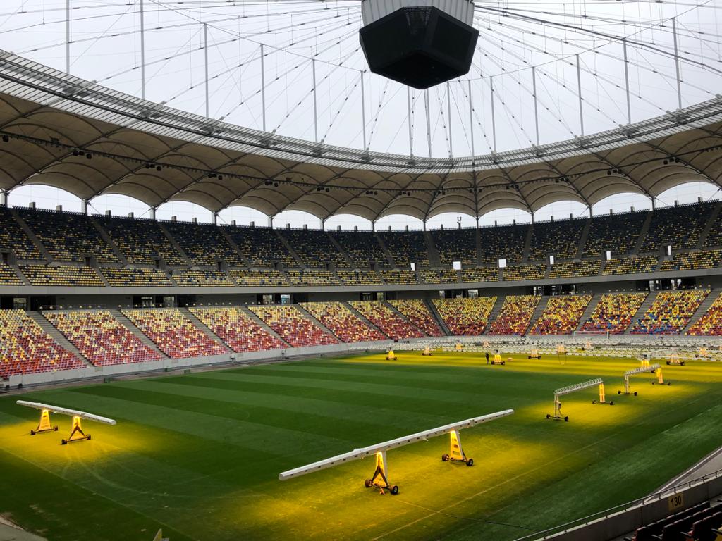 Bucharest national stadium pitch with SGL grow lights