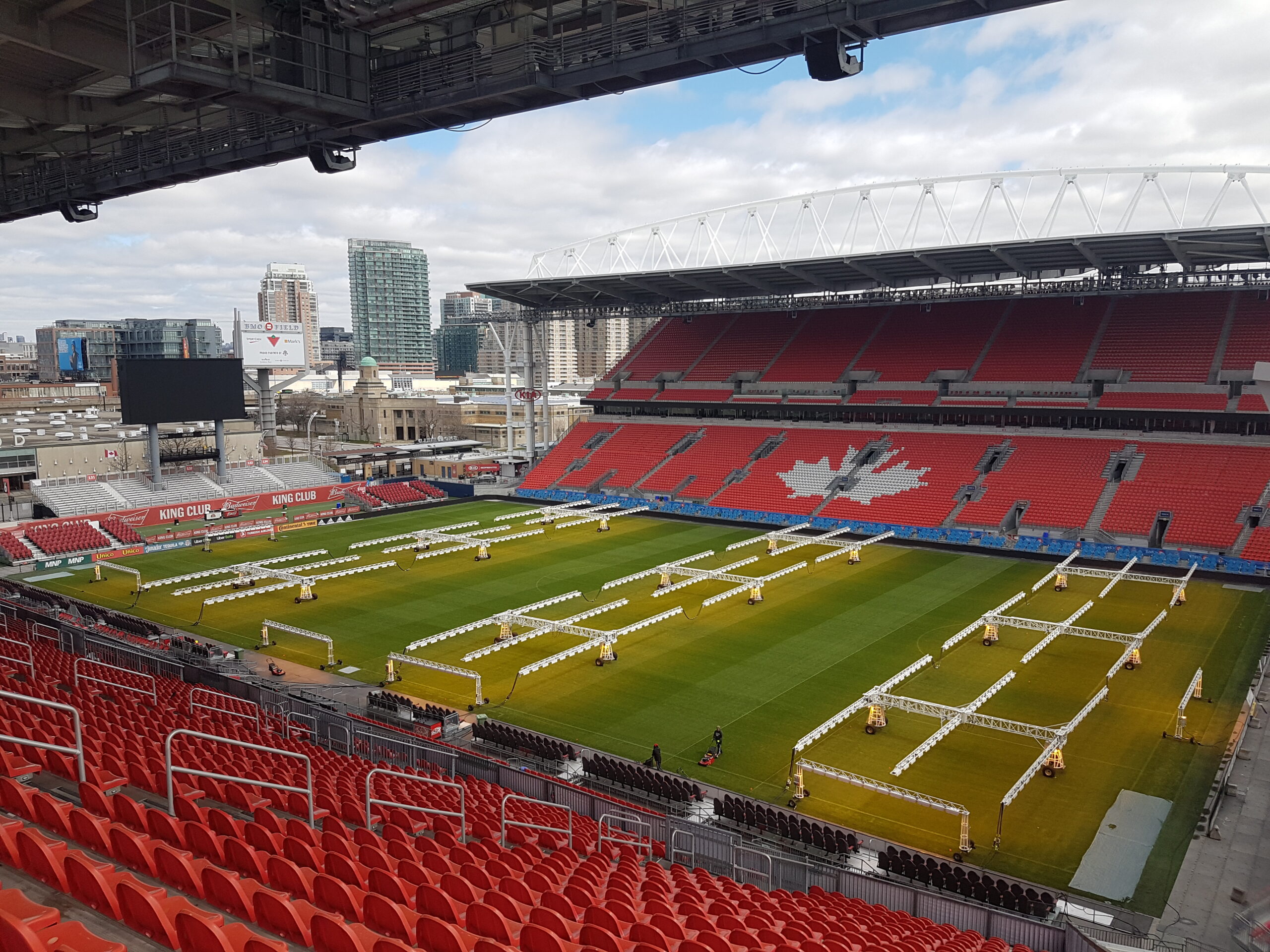 SGL HPS grow lighting units recovering the playing surface of BMO field in Toronto.