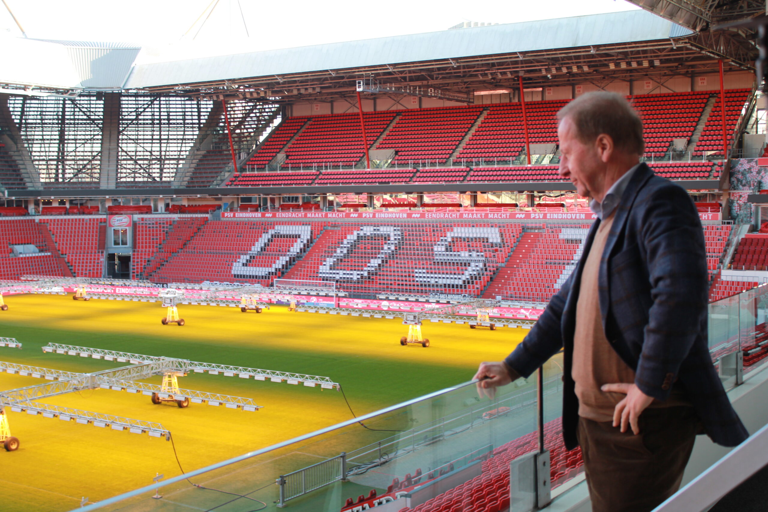SGL founder Nico van Vuuren overlooking the stadium pitch at PSV Eindhoven