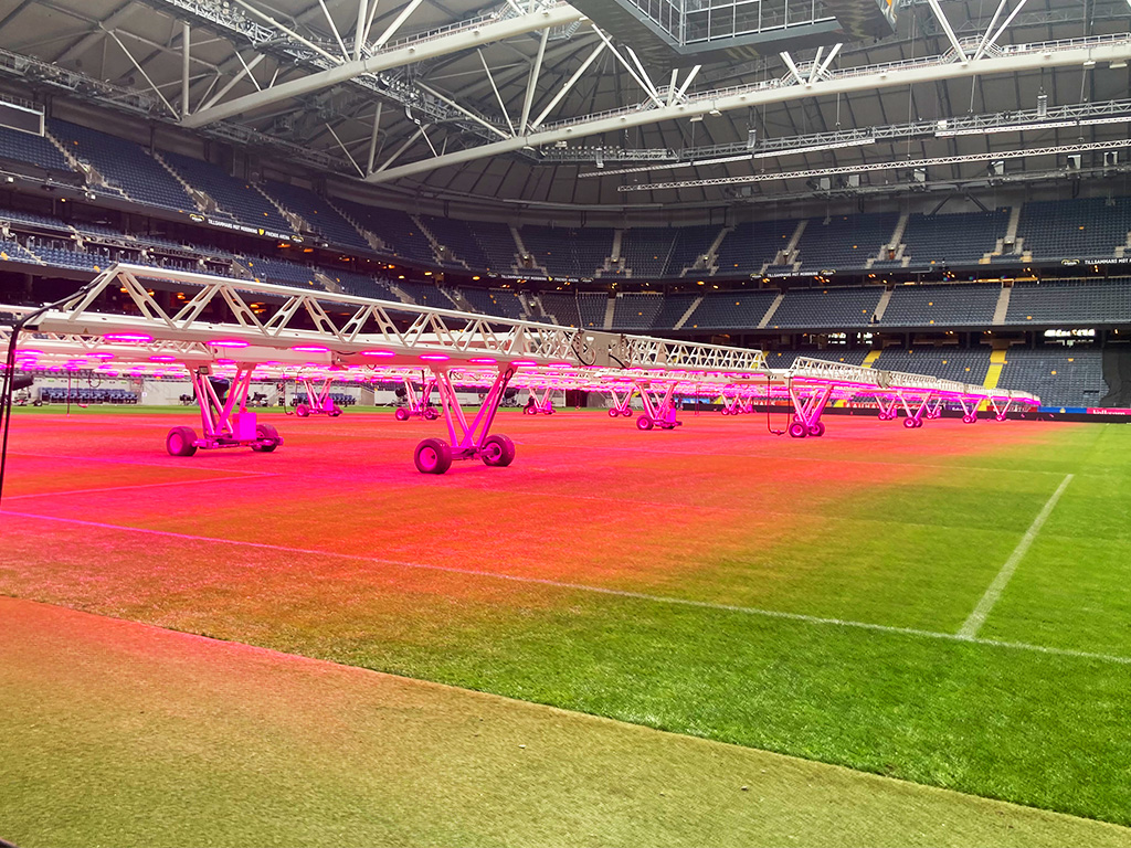 The SGL LED440 grow lighting systems on the pitch of the Friends Arena.