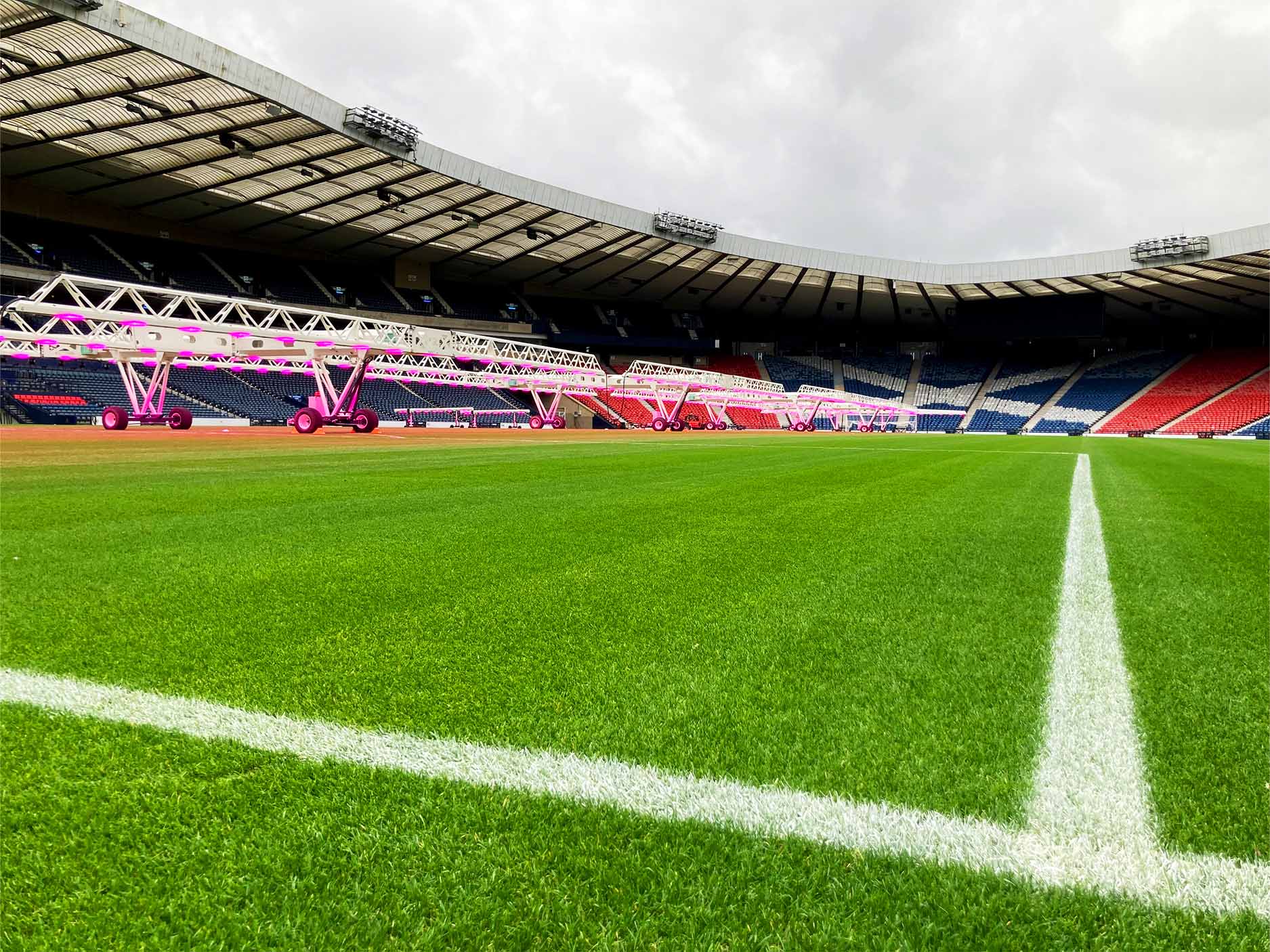 The SGL LED440 grow lighting systems on the pitch of Hampden Park.