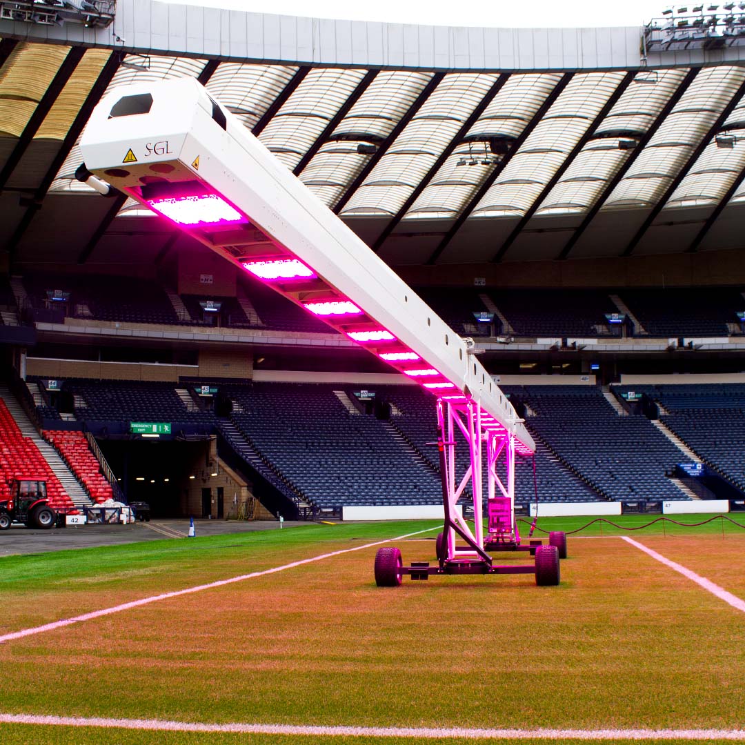 The SGL LED120 grow lighting system on the pitch of Hampden Park.