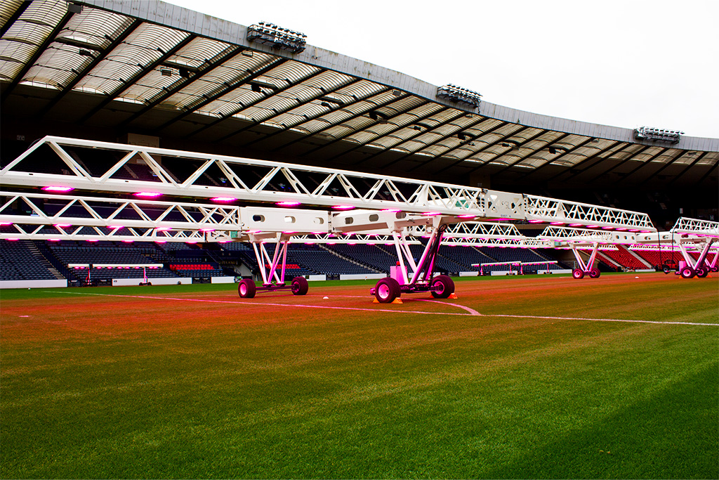 The SGL LED440 grow lighting system on the pitch of Hampden Park.