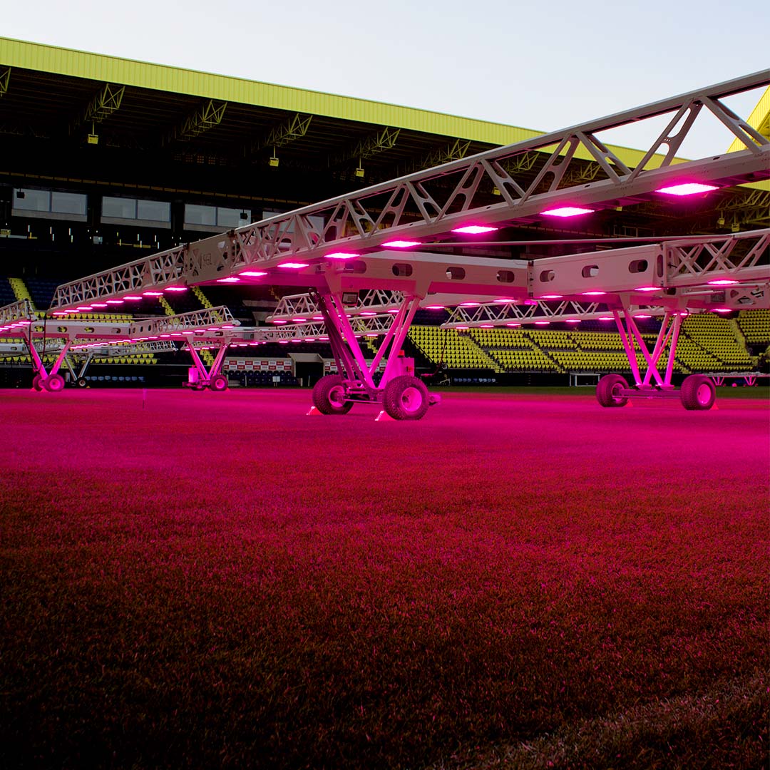 Three SGL LED440 grow lights on the pitch of Estadi de la Ceràmica, home of Villarreal CF.