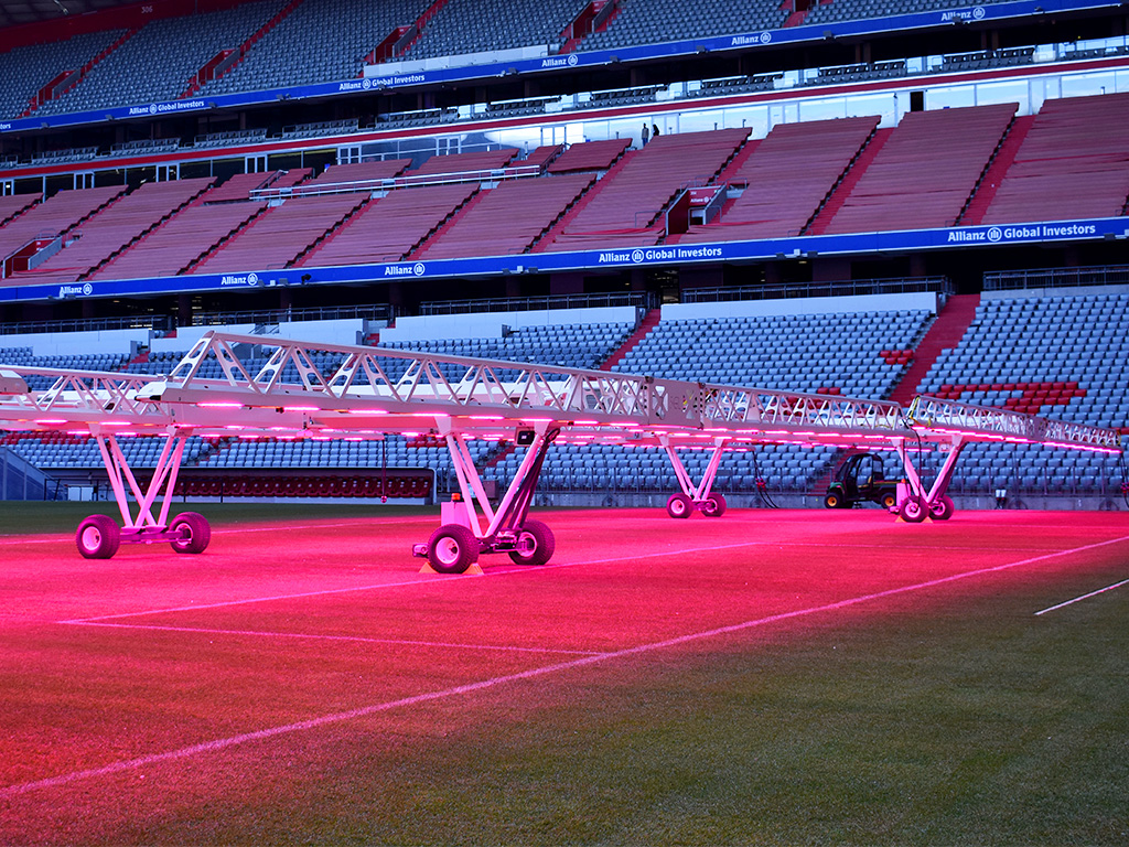 The SGL LED440 grow lights on the pitch of the Allianz Arena, home of FC Bayern Munich.
