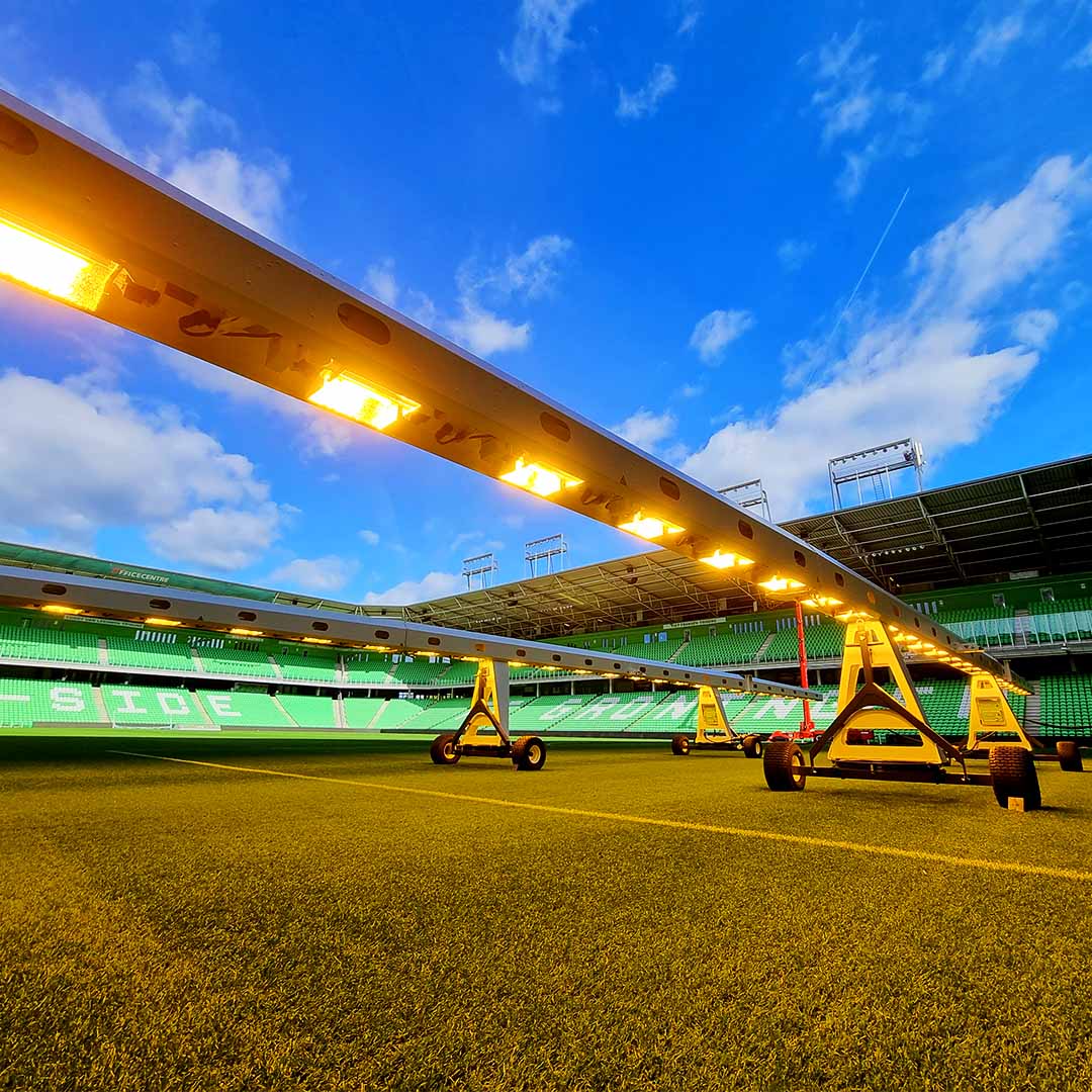 Two SGL LU120 grow lights on the pitch of the Euroborg, home of FC Groningen.