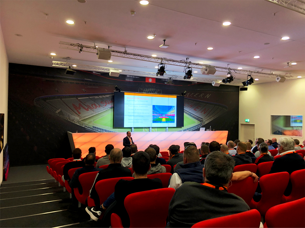 SGL's Sales Director Frank van Beusekom speaking during the SGL Masterclass 2023 at the Allianz Arena in Munich.