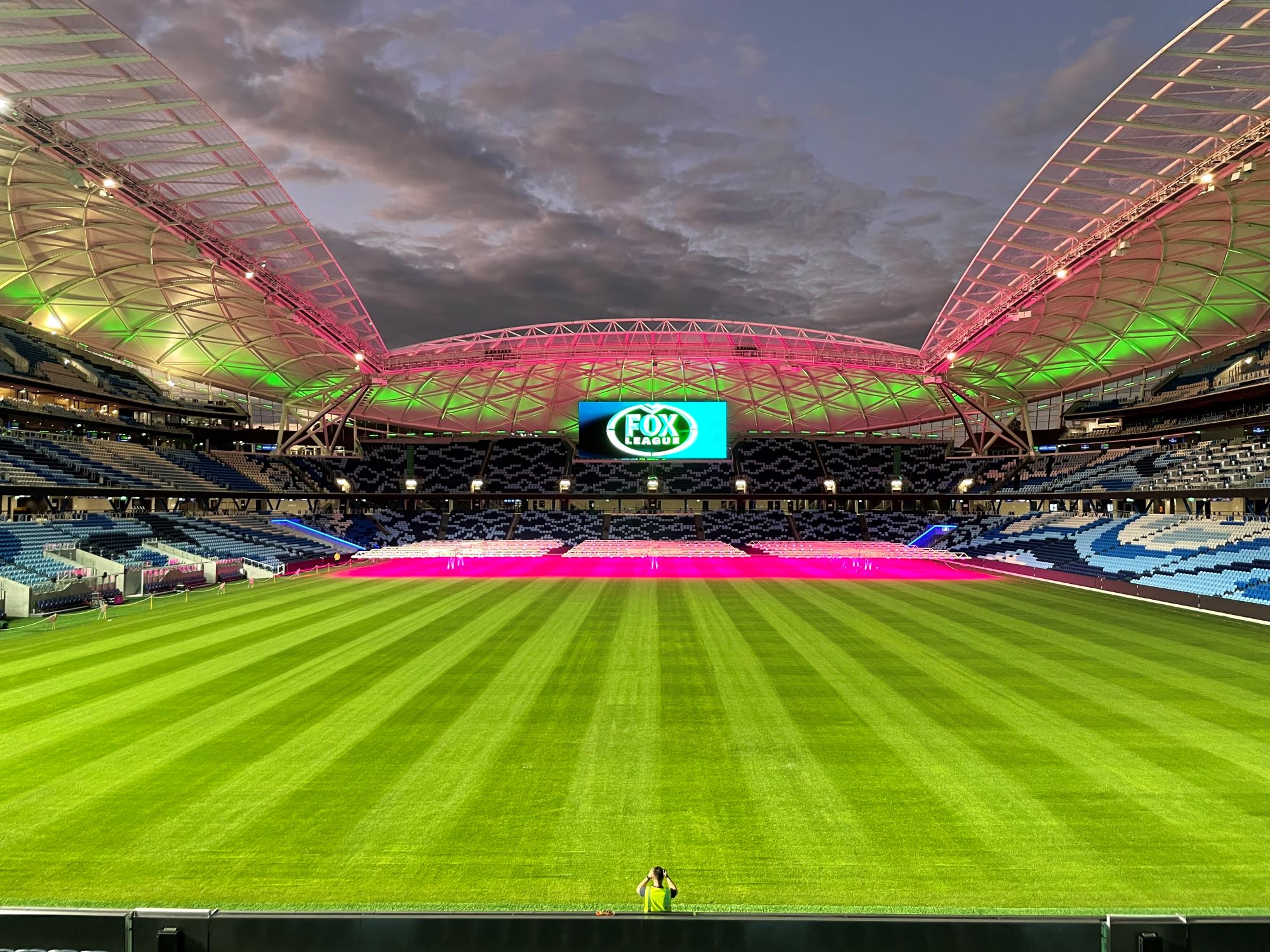 SGL LED grow lighting units recovering the playing surface at Allianz Stadium.