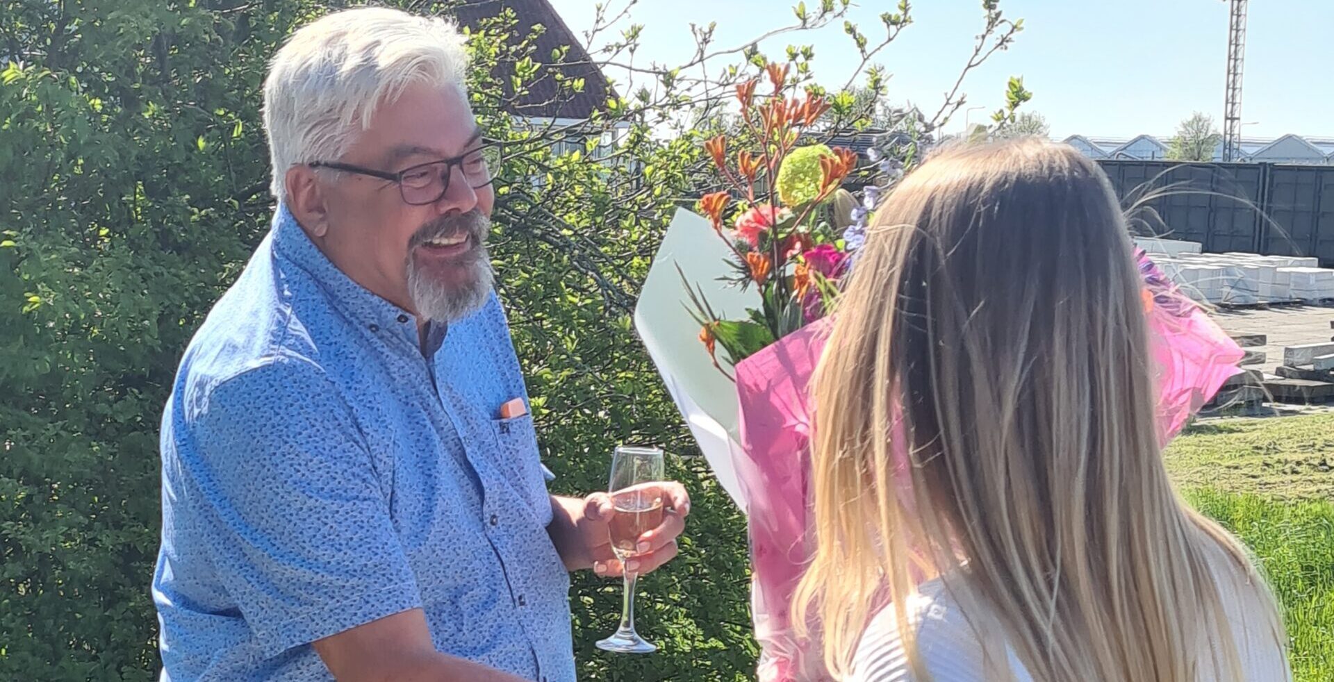 Flowers and champagne to celebrate Gerard van 't Klooster's 15 years of service at SGL.